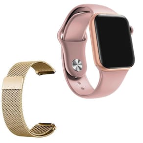 Relógio Smartwatch Iwo 7 Watch 5 Rosa Android Ios + 1 Pulseira Extra De Aço Dourado