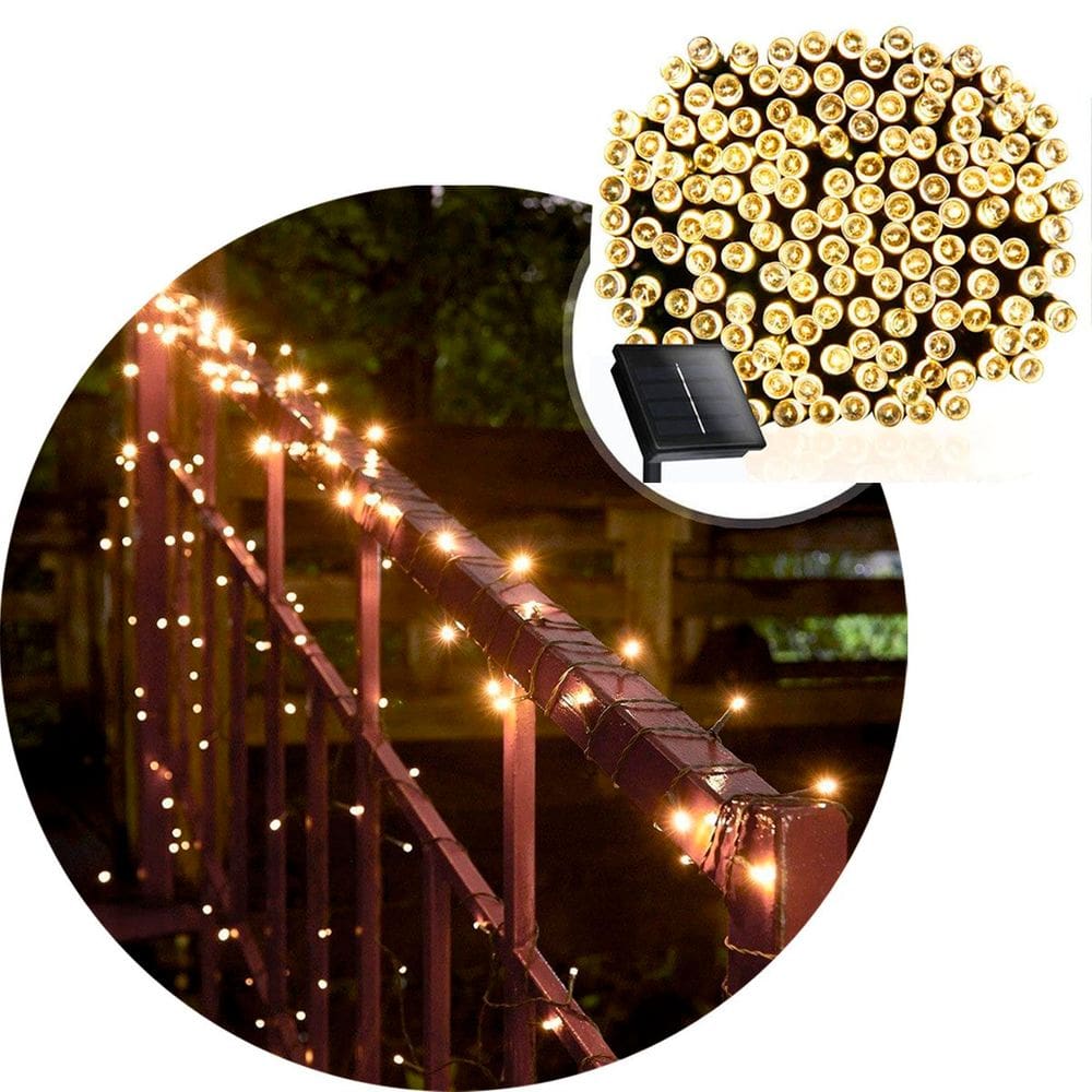 Pisca Cordão 300 Lâmpadas LED Solar Amarelo De Natal De 30m