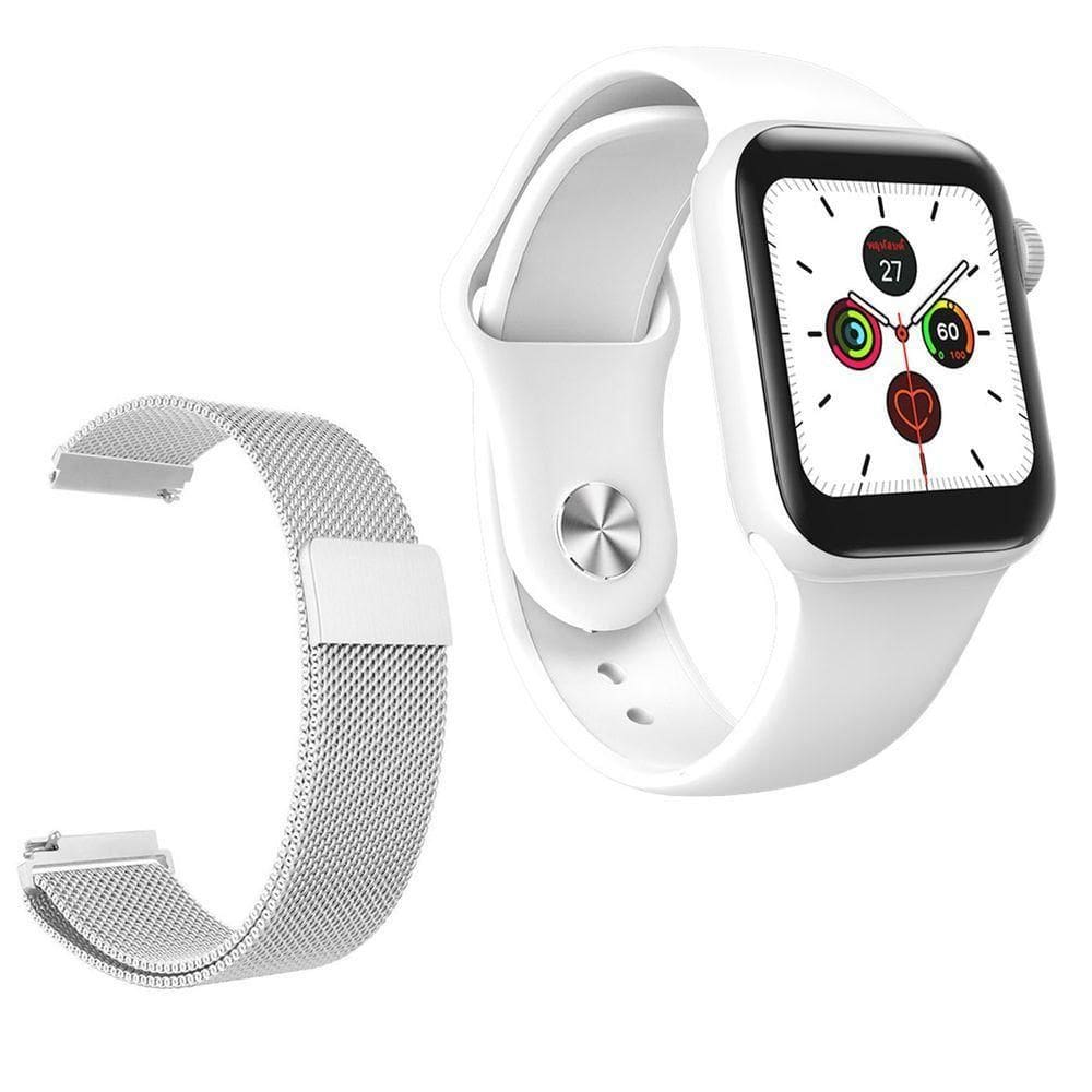 Relógio Smartwatch W58 Dourado Android Ios + 1 Pulseira Extra De Aço Branco - Smart Bracelet