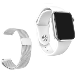 Relógio Smartwatch Iwo 7 Watch 5 Branco Android Ios + 1 Pulseira Extra De Aço Prata