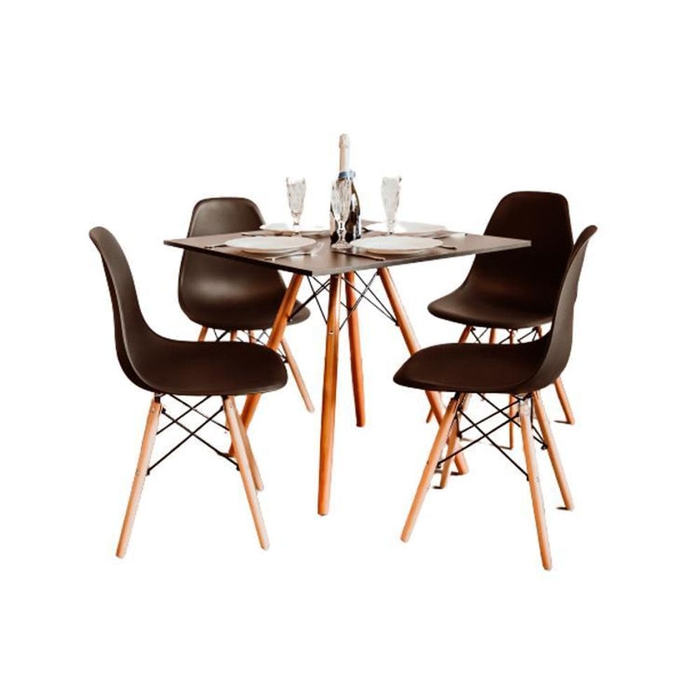 Kit Mesa Eiffel Preta Quadrada 80Cm + 04 Cadeiras Eiffel