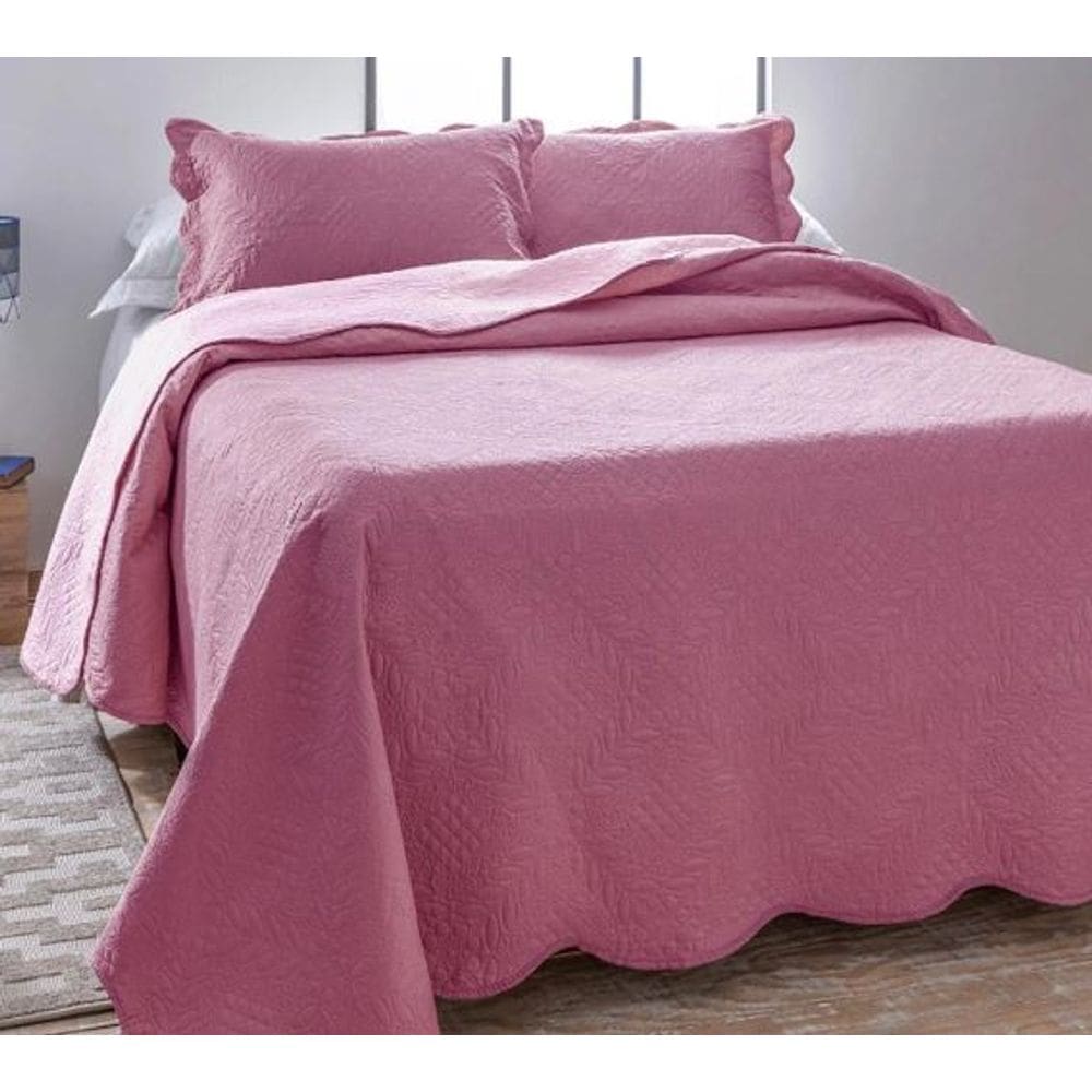 Kit Colcha King + Porta Travesseiro - Linha Bouti Ultrasonic - Rosa Chá - Jolitex