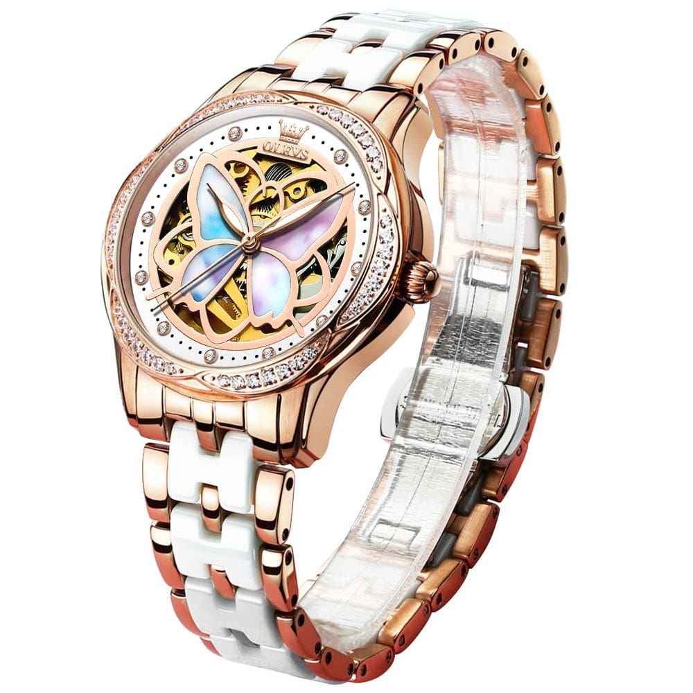 Relógio OLEVS Butterfly White Ceramic Automatic Women