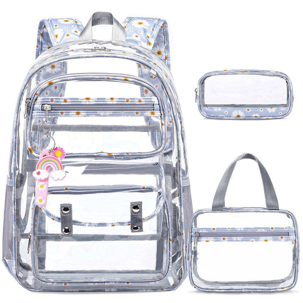 Mochila transparente ACESAK Daisy para meninas com lancheira, conjunto de 3 peças