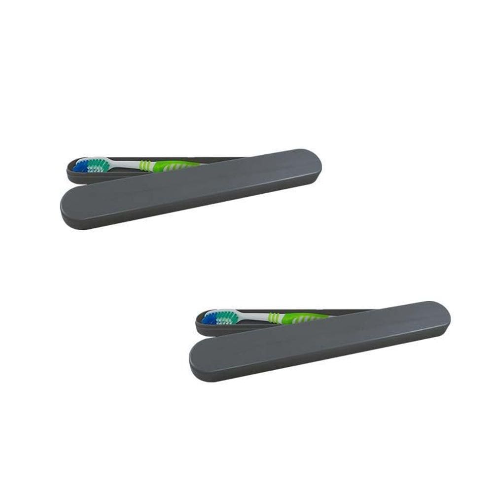 Kit 2 Porta Escova Dental Prata Plástico