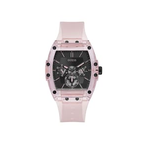Relógio GUESS para homens, estojo de 43 mm, mostrador preto, pulseira rosa