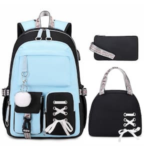Mochila ACESAK para meninas com lancheira e estojo de lápis azul