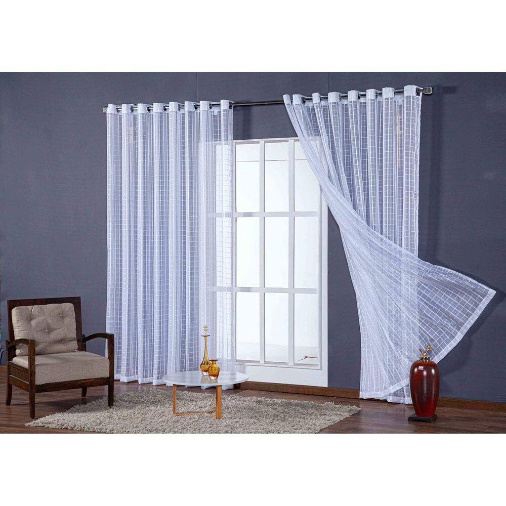 Cortina Para Sala Quarto Voal Quadriculado 2,00X1,70