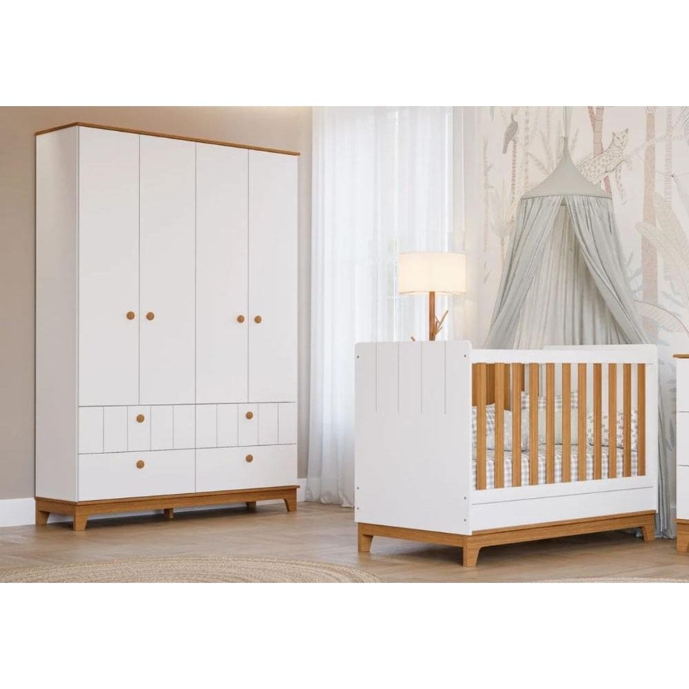 Quarto Para Bebê Guarda Roupa E Berço 100% Mdf Biscoito Permobili