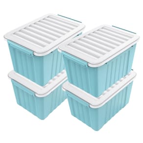 Caixa de armazenamento Nazhura 68L de plástico empilhável 72Qt-4, pacote com 4 unidades, azul