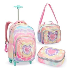 Kit Mochila Rodinha Lancheira Estojo Box Juvenil Just Tyedye