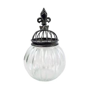 Pote Potiche Decorativo Flor De Lis Ferro E Vidro 25X16Cm