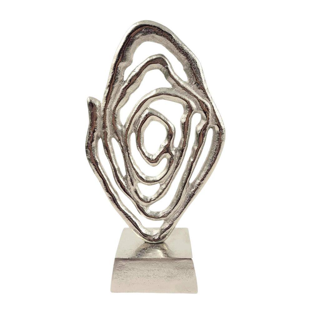 Escultura Decorativa Prata Flor Alumínio 30Cm