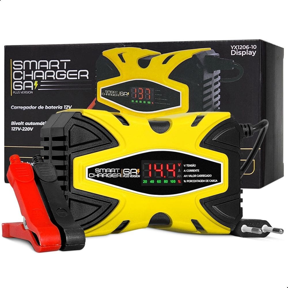 Carregador de Bateria Automotivo Smart Charger 6A PLUS Inteligente - Bivolt - 12V