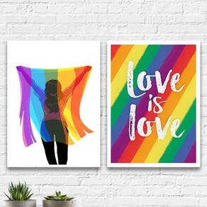 Kit 2 Quadros Lgbt Love Is Love 45X34Cm - Madeira Branca