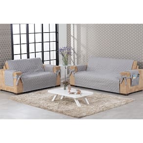 Kit Capa Para Sofá King 2 E 3 Lugares Com Laço Cinza Claro