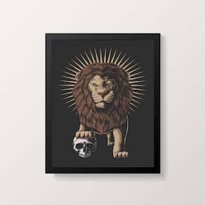 Quadro Decorativo Leão Com Caveira 45X34Cm Com Vidro Preta