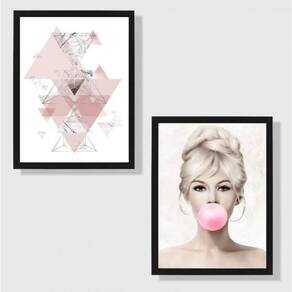 Kit 2 Quadros Decorativos Brigitte Bardot 45X34Cm Preta