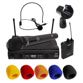 Kit Microfone sem Fio Duplo Mão e Headset TK U211 UHF com Suporte B18A e Espuma Onyx
