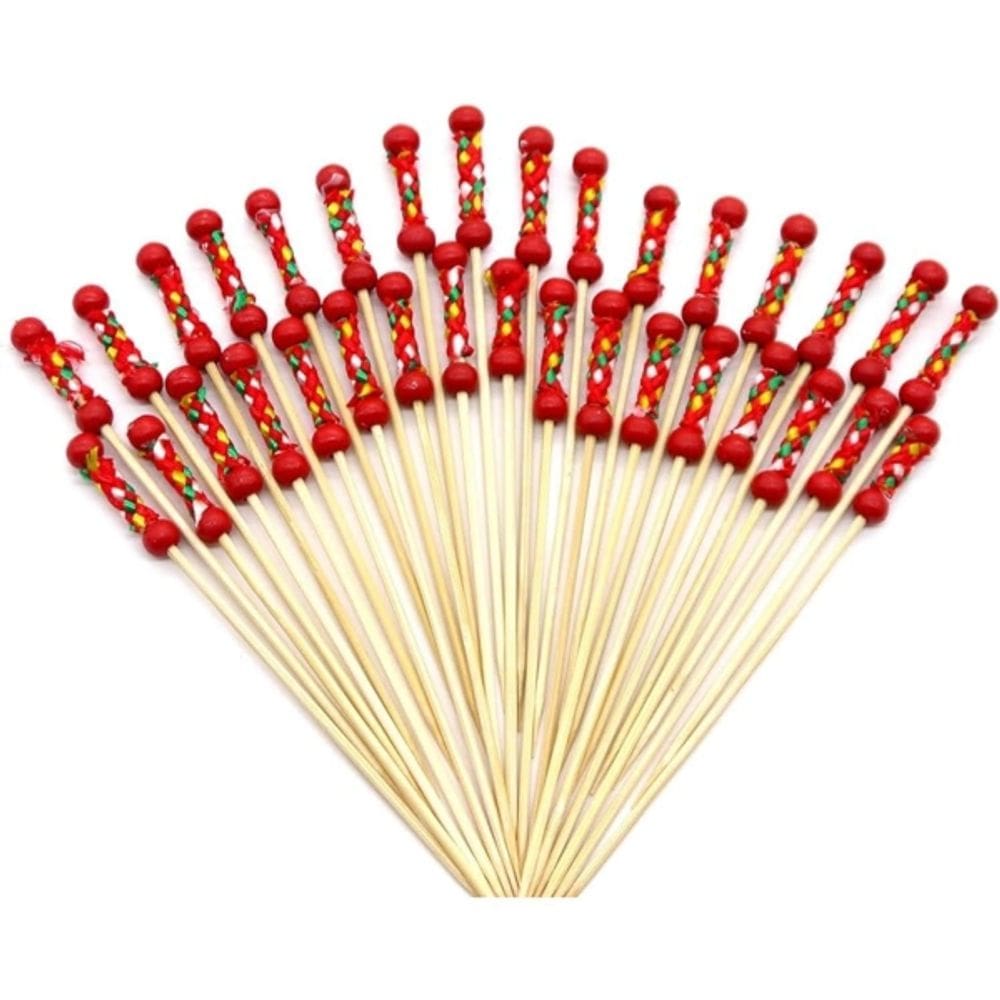 Palitos De Bambu Para Petiscos Vermelhos 12cm 20Un Silver