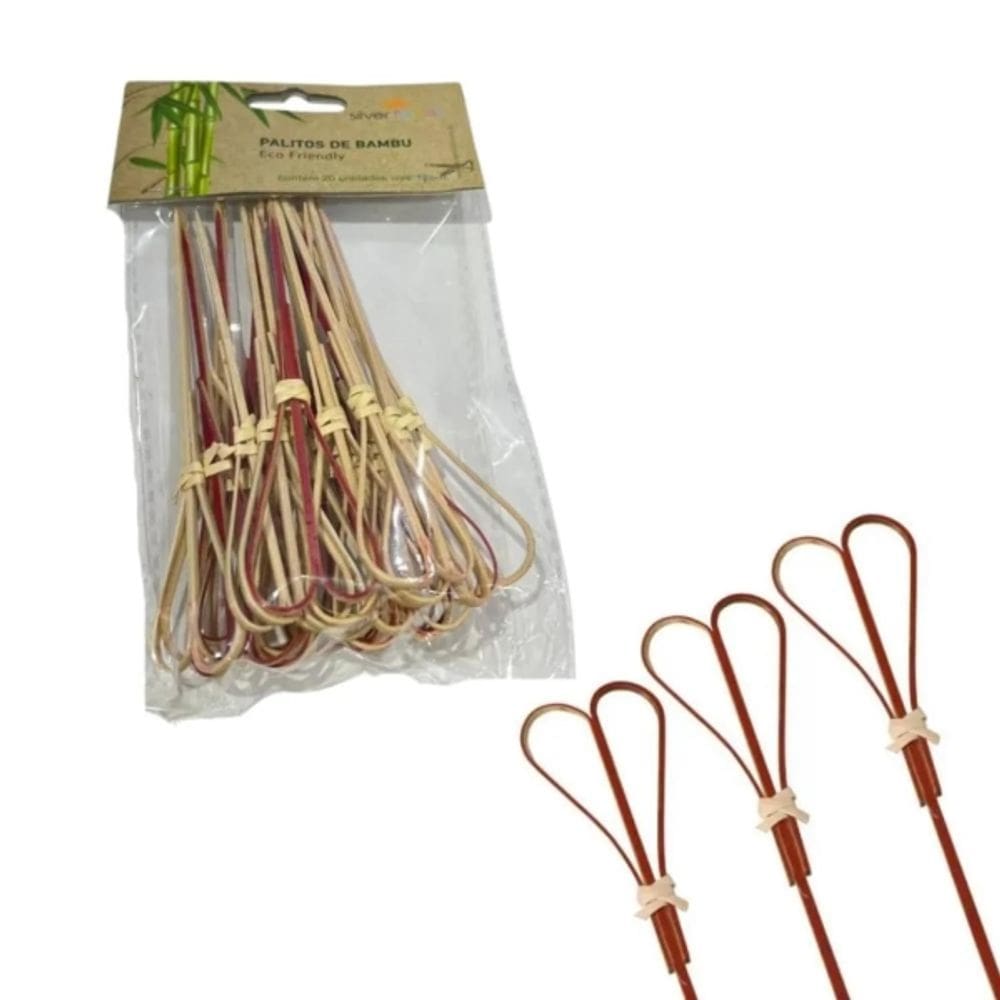 Palito De Bambu De Petisco Vermelho 12cm 20 Un Silverfestas