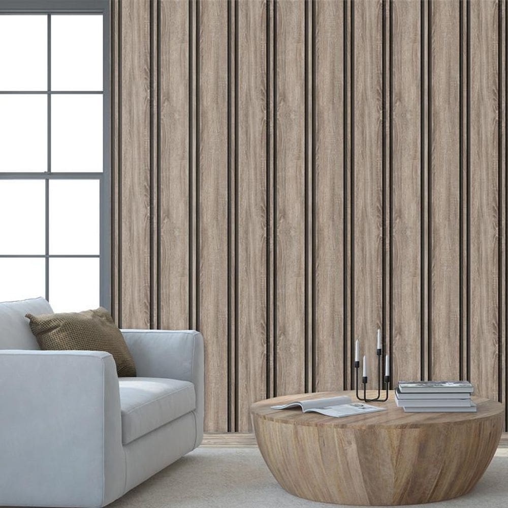 Papel De Parede Ripas De Pinus Cinza Ripado Lavável Adesivo