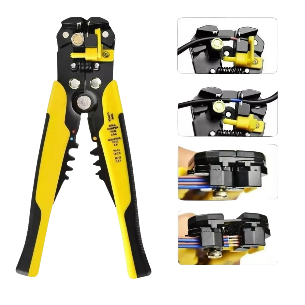 Alicate Desencapador Crimador Automático de fios 5 em 1 Amarelo e Preto