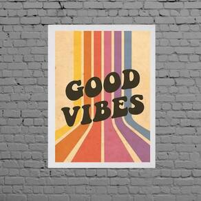 Quadro Decorativo Good Vibes Retrô 45X34Cm Moldura Branca