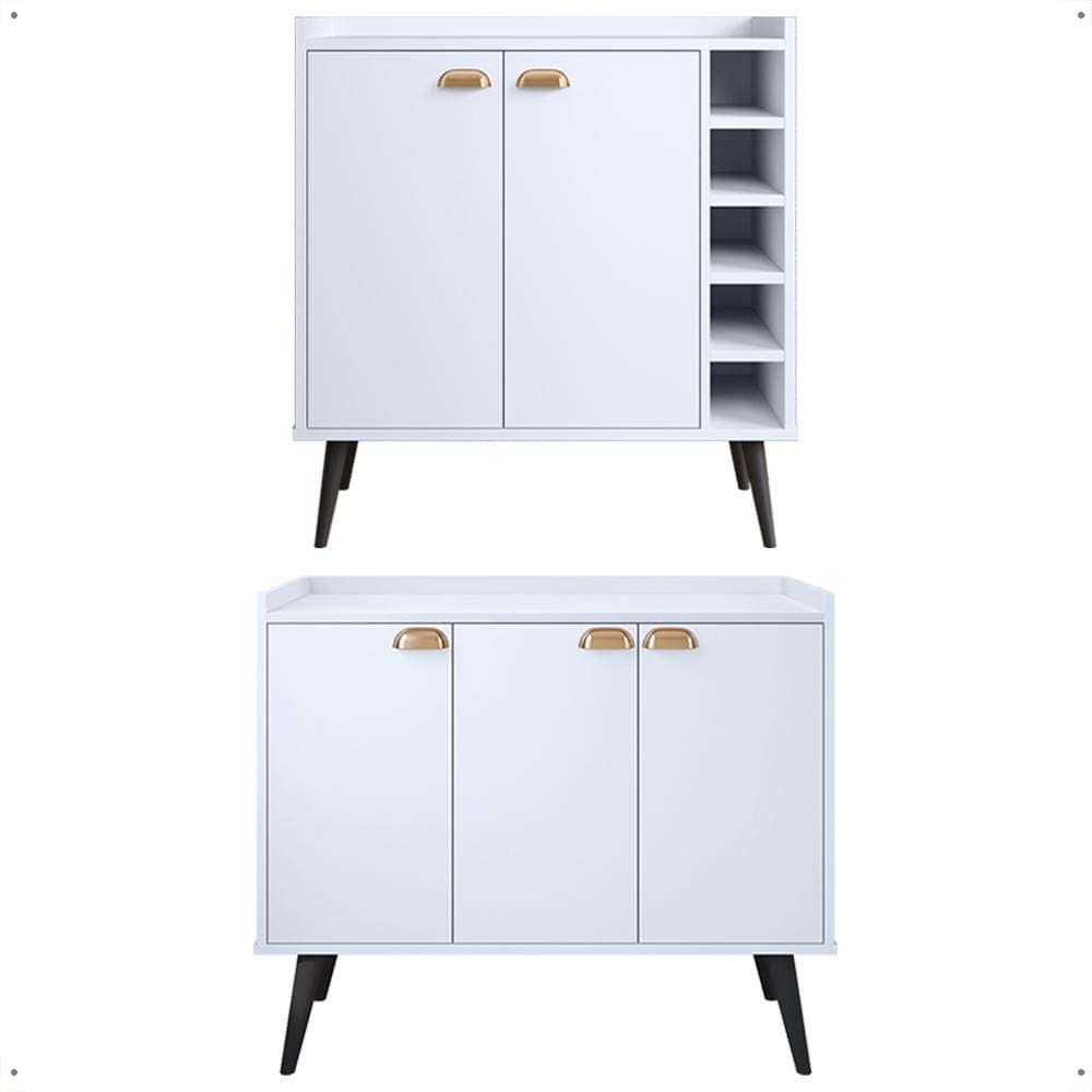 Kit Aparador Truzzi 3 Portas Cantinho Café Buffet Madero Adega Barzinho Retrô Decoração Sala Branco - Lojas RPM