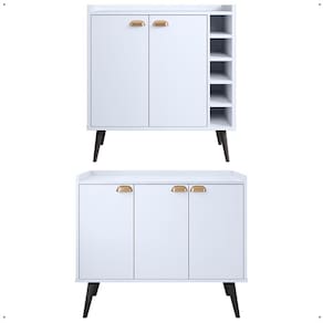 Kit Aparador Truzzi 3 Portas Cantinho Café Buffet Madero Adega Barzinho Retrô Decoração Sala Branco - Lojas RPM