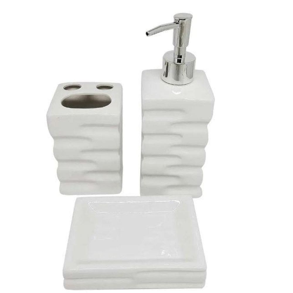 Kit Para Banheiro 3 Peças Em Cerâmica Branca Sanxia