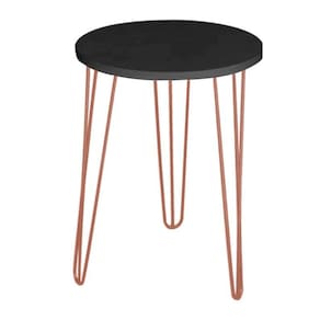 Mesa Redonda Em Mdf Tampo Preto 35Cm Pé De Ferro Metal Rosa