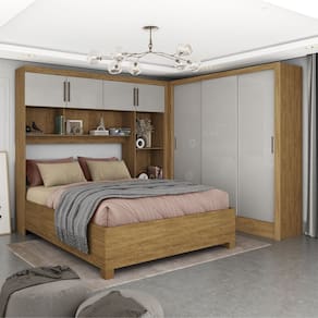 Guarda-roupa Casal Modulado 4 Portas com Cama Santiago 3 Portas 5 Gavetas Cinamomo/Off White