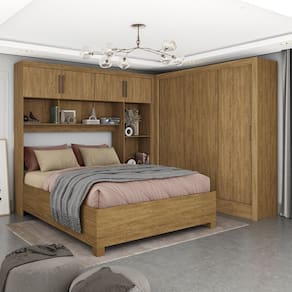 Guarda-roupa Casal Modulado 4 Portas com Cama Santiago 3 Portas 5 Gavetas Cinamomo
