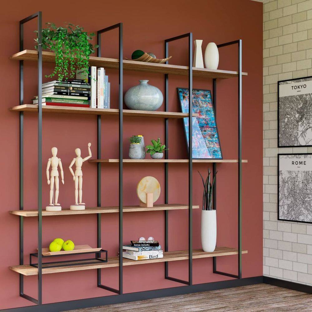 Estante Industrial de Parede Urban 3 com 180 Cm Madeira Louro Freijó/Preto