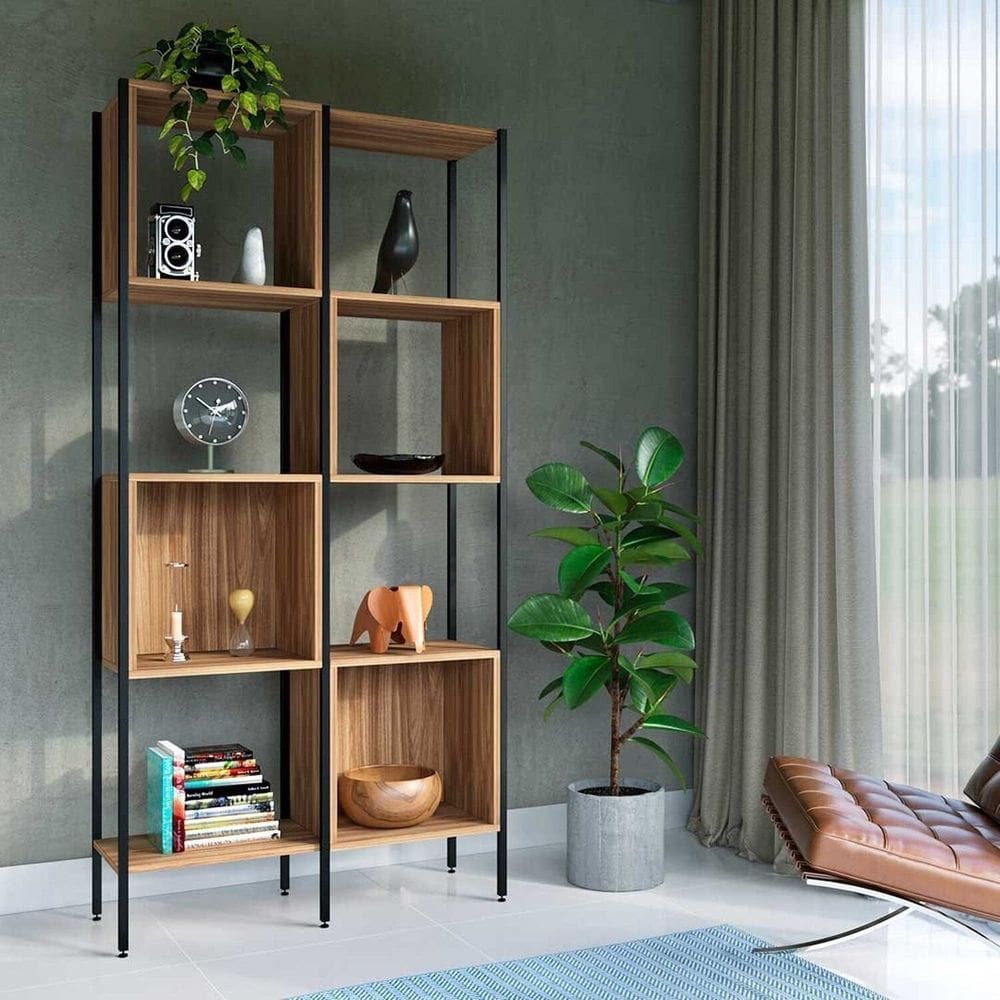 Estante Industrial com Nichos Salve 4 com 98 Cm Madeira Louro Freijó/Preto