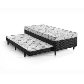 Cama Box Conjugada Solteiro D-28 com Auxiliar 188cm X 88cm X 58cm Elite Branco/Preto