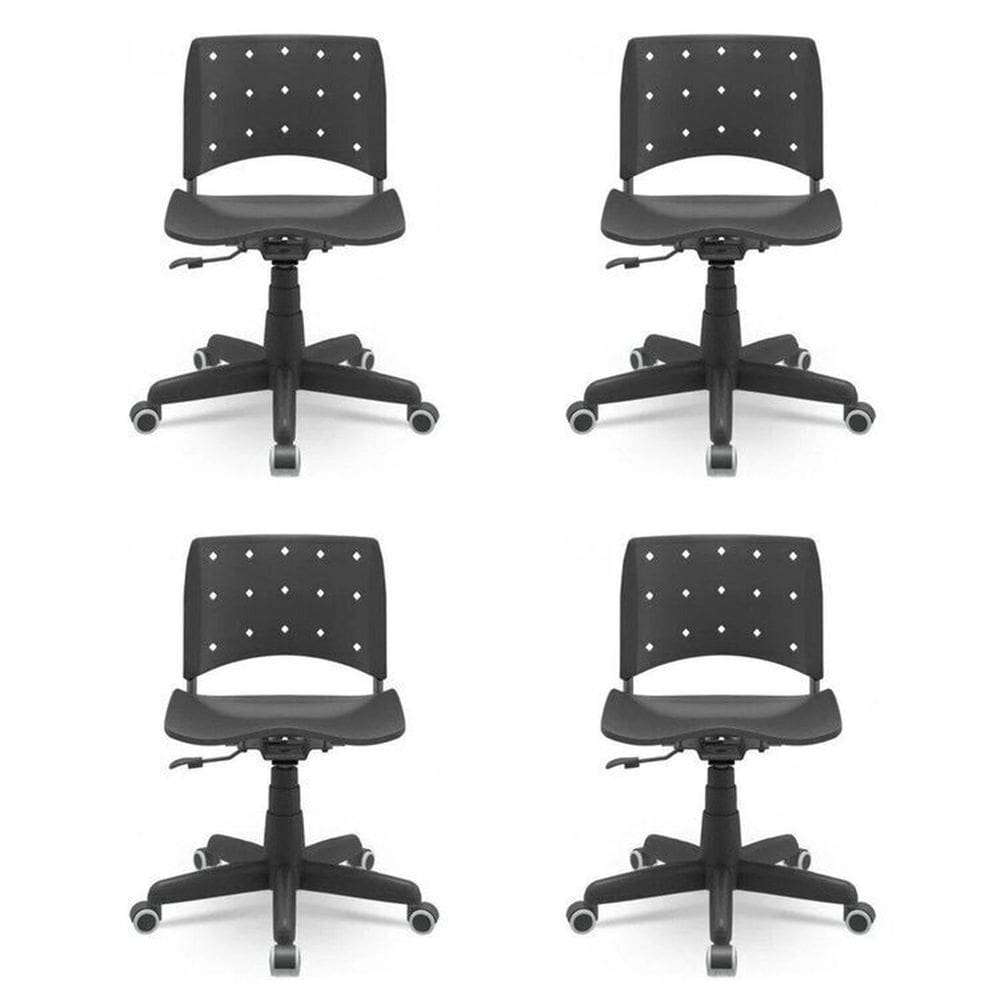 Kit 4 Cadeiras para Escritório Ergonômica Secretária Giratória Ergoplax Mais Nr17 Preto