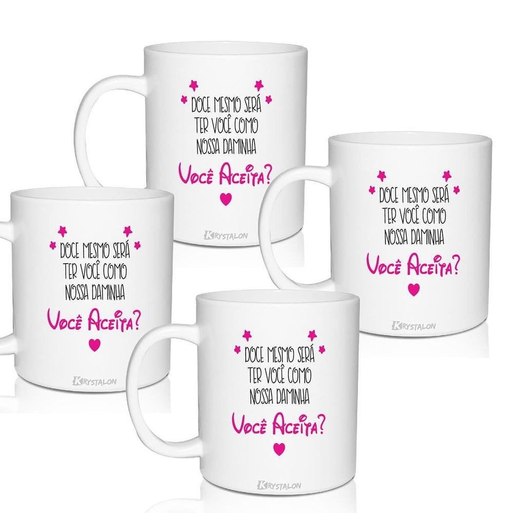 Kit 4 Canecas Lembrança Personalizada Daminha - Você Aceita