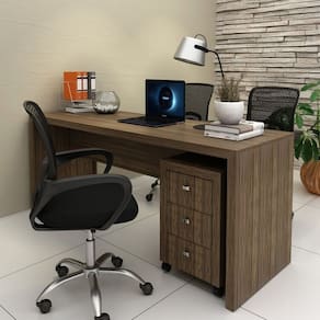 Conjunto 1 Mesa para Escritório 1 Gaveteiro 3 Gavetas Nogal