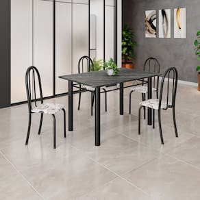 Conjunto de Mesa Tubular 120cm X 75cm Tampo com 4 Cadeiras Arabesco / Preto