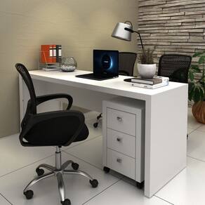 Conjunto 1 Mesa para Escritório 1 Gaveteiro 3 Gavetas Branco