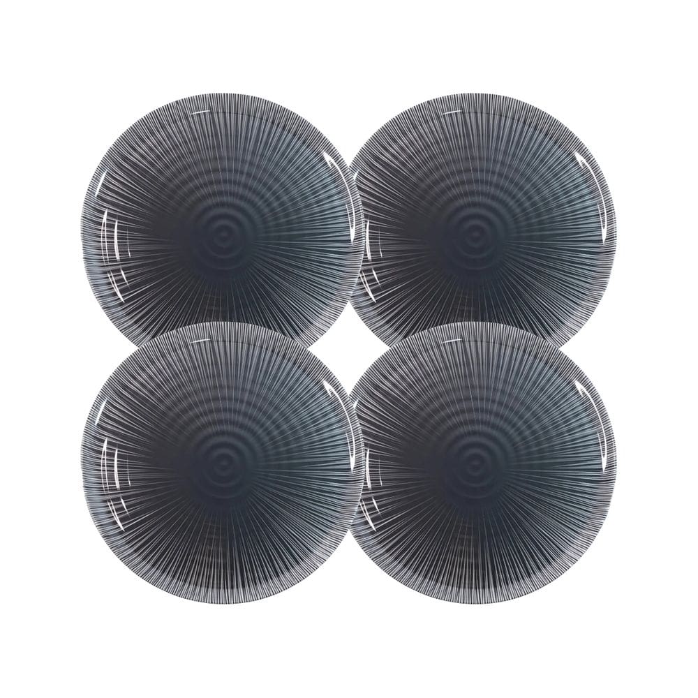 Kit 4 Pratos Sobremesa Linha Psicodélica Preta 19Cm - Ad