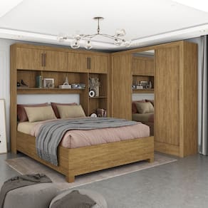 Guarda-roupa Casal Modulado 4 Portas com Cama Santiago 3 Portas Plus 5 Gavetas com Espelho Cinamomo