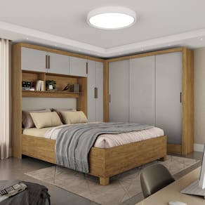 Guarda-roupa Casal Modulado 5 Portas com Cama Santiago 3 Portas 5 Gavetas Cinamomo/Off White