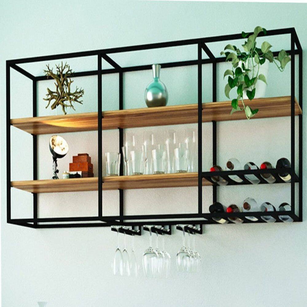 Prateleira Industrial Bar com 150cm Louro/ Freijó / Preto