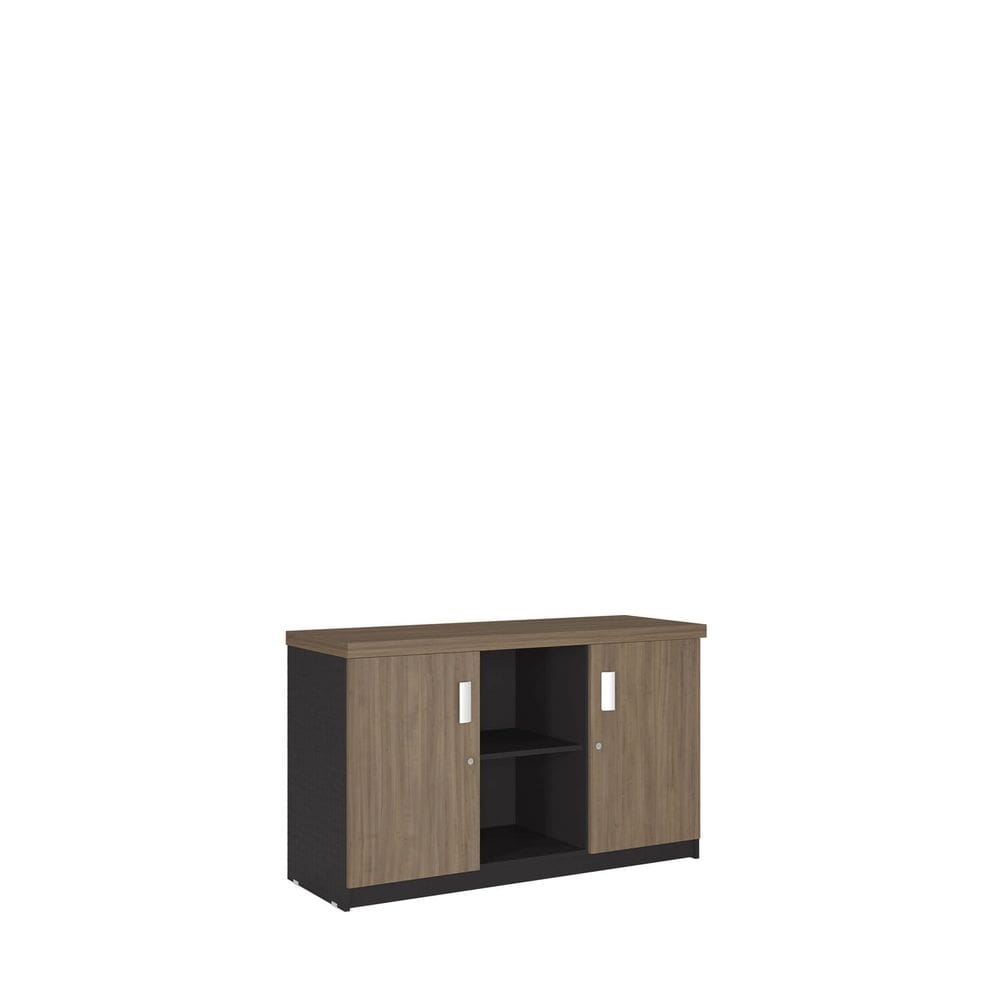 Balcão para Escritório 2 Portas com Nicho Design Moderno Ameixa e Preto