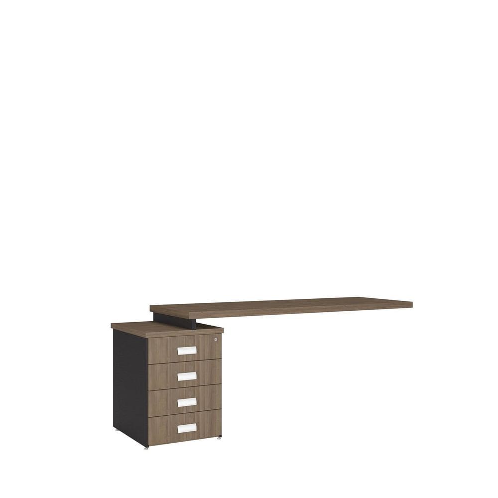 Mesa Auxiliar para Escritório com Gaveteiro Pedestal 2 Gavetas e 1 Gavetapara Pastas Design Ameixa / Preto Chess