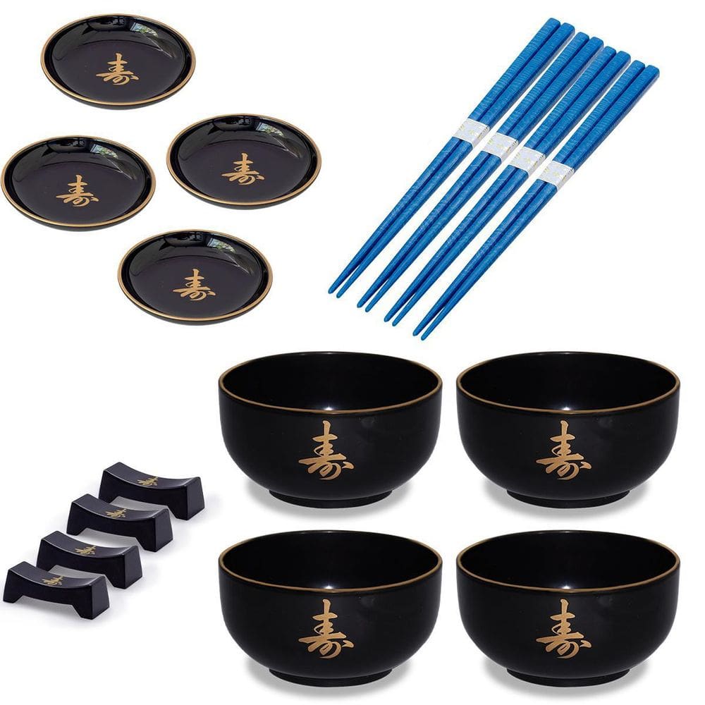 Kit Oriental Japonês Para 4 Pessoas Com Bowls Tigela Preta