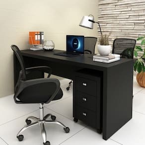 Conjunto 1 Mesa para Escritório 1 Gaveteiro 3 Gavetas Preto